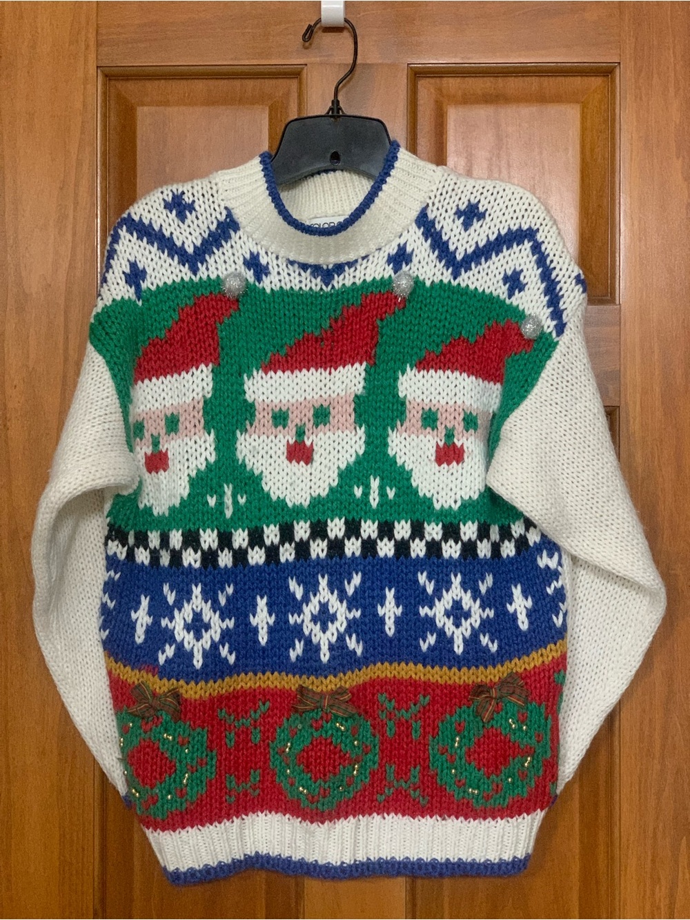 Vintage Hand Knit Novelty Christmas Holiday Sweater Kitsch